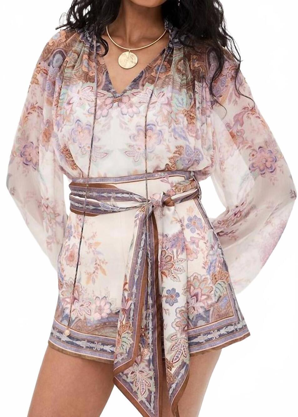 NEW ZIMMERMANN luna billow blouse in cream blue paisley
